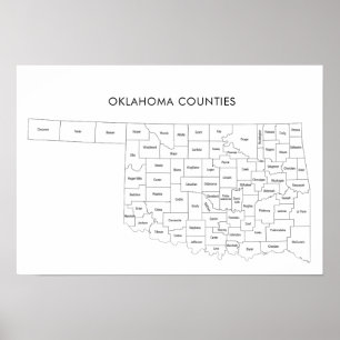 Oklahoma Countyn karta med County namn Poster