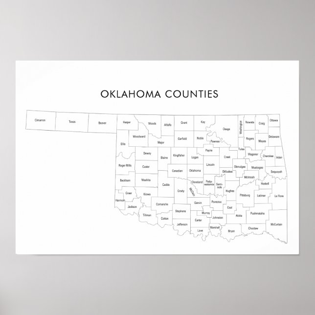 Oklahoma Countyn karta med County namn Poster (Framsidan)