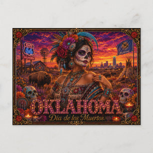 Oklahoma Día de los Muertos Retro Vykort
