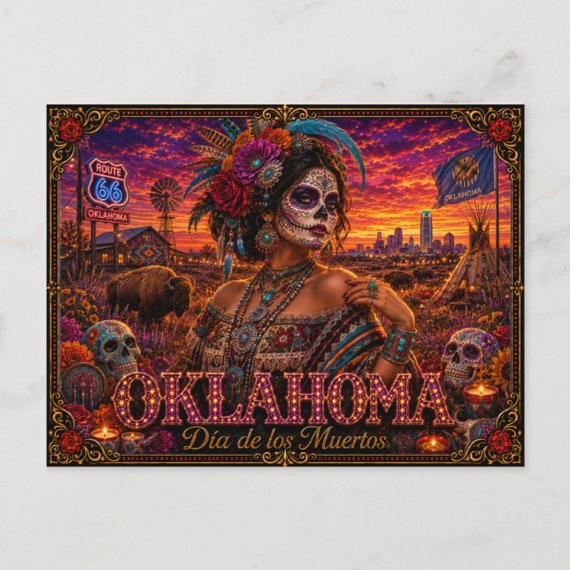 Oklahoma Día de los Muertos Retro Vykort (Framsida)