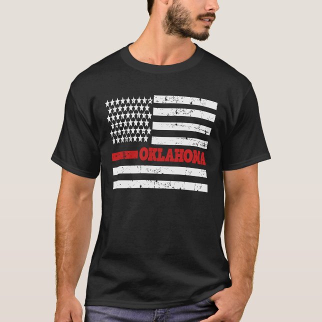 Oklahoma Firefighter Fire Rädding Distress Red Li T Shirt (Framsida)