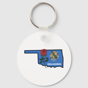 Oklahoma Flagga med Statsblomman Ro Nyckelring