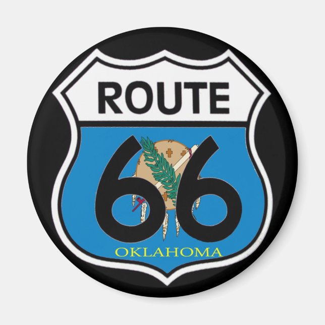 Oklahoma flagga Route 66 Shield Magnet (Framsidan)