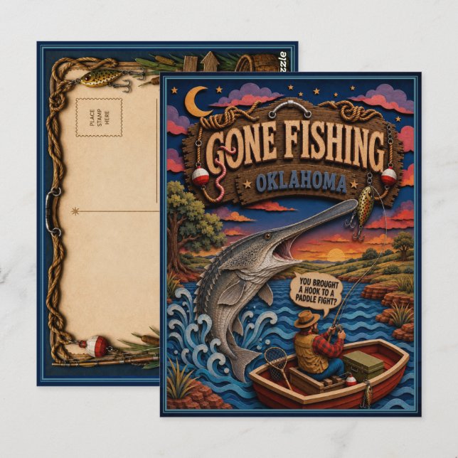 Oklahoma Gone Fishing Lake Sturgeon Vykort (Fram/baksida)