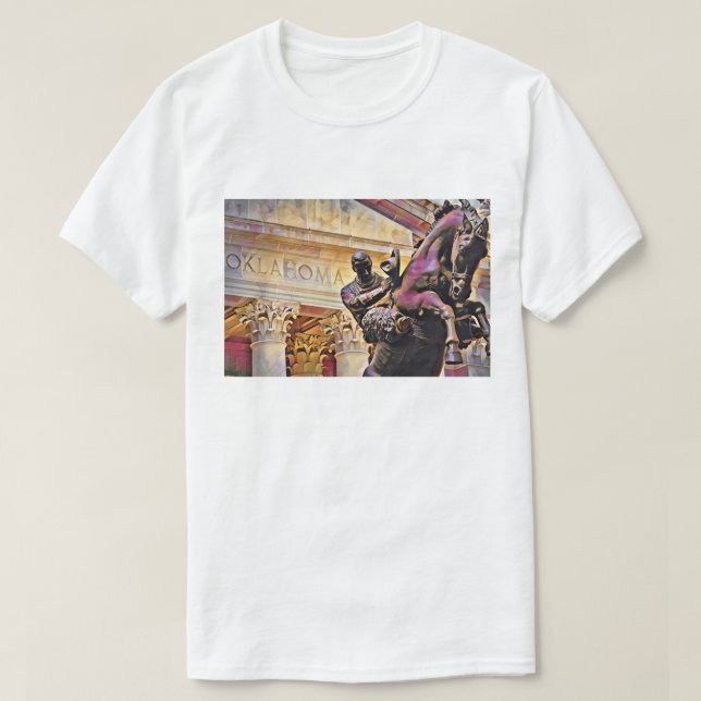 Oklahoma Huvudstad med Cowboystatue Oljemålning T Shirt (Design framsida)