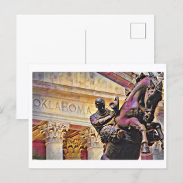 Oklahoma Huvudstad med Cowboystatue Oljemålning Vykort