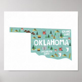 Oklahoma Icon Landmarks Karta Poster