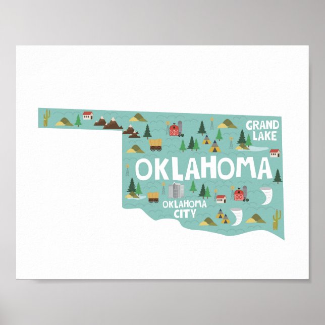 Oklahoma Icon Landmarks Karta Poster (Framsidan)