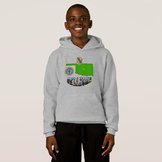 Oklahoma Karta kontur, försegling och Bild T-shirt (Hel framsida)