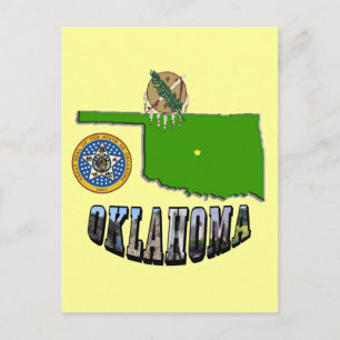Oklahoma Karta kontur, försegling och Bild Vykort