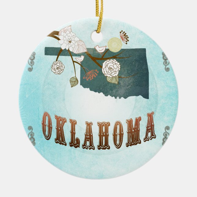 Oklahoma karta med älskvärda fåglar julgransprydnad keramik (Framsidan)