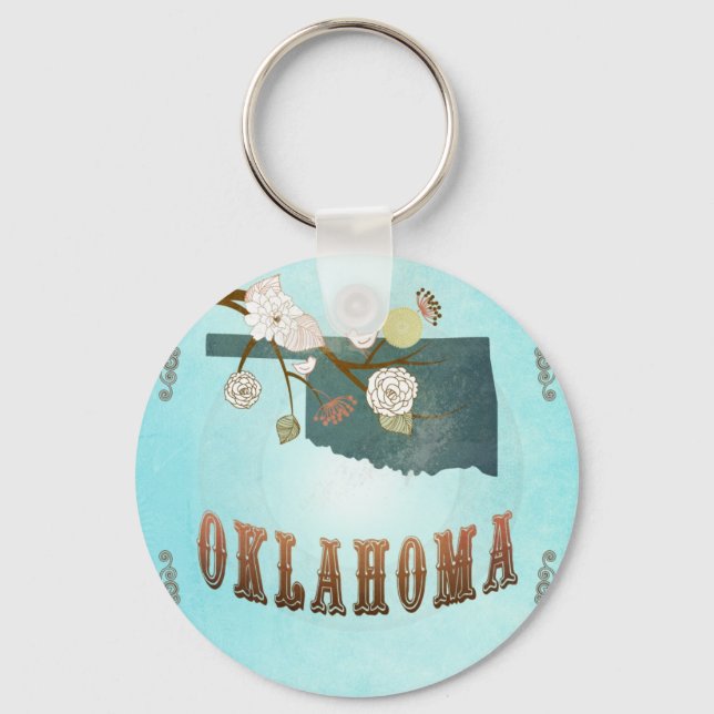 Oklahoma Karta med vilda fåglar Nyckelring (Framsida)