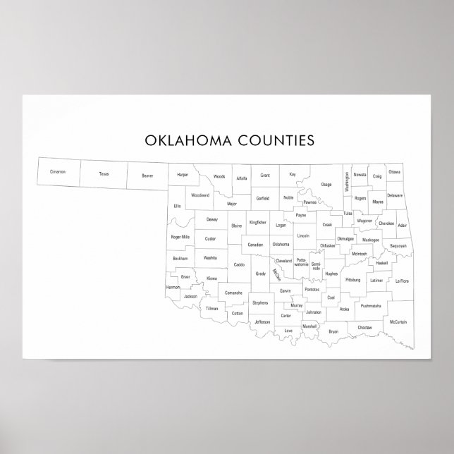 Oklahoma län karta med län namn poster (Framsidan)