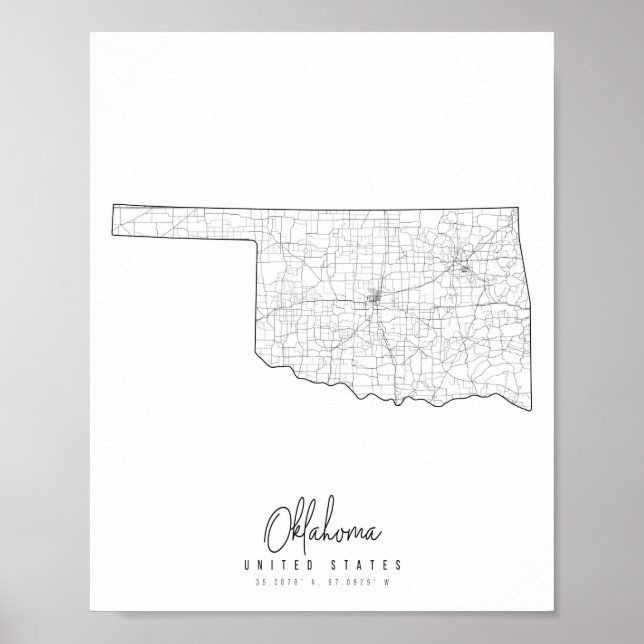 Oklahoma Minimal Street Karta Poster (Framsidan)