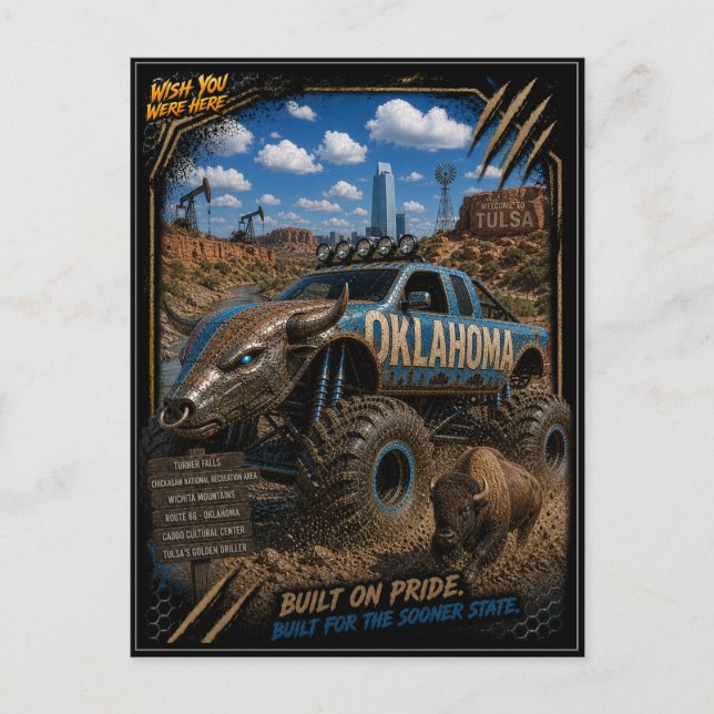 Oklahoma Monster Truck Terrängkonst Vykort (Framsida)