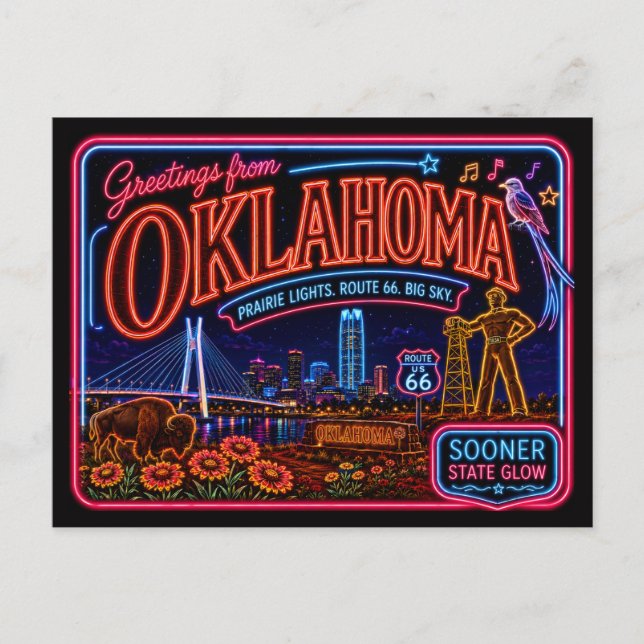 Oklahoma Neon State Retro Vintage Vykort (Framsida)