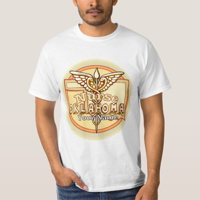 Oklahoma Nurse Caduceus T Shirt (Framsida)