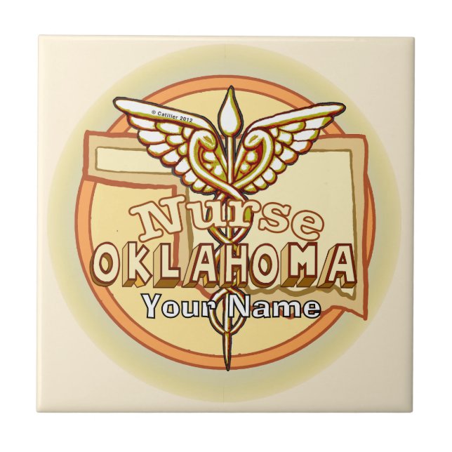 Oklahoma Nurse Caduceus Tile Kakelplatta (Framsidan)