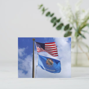 Oklahoma och amerikansk flagga vykort