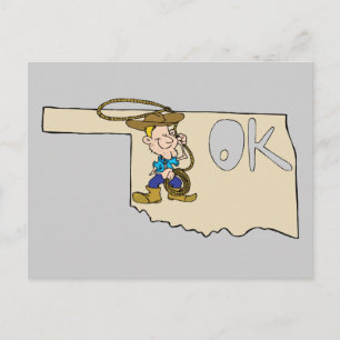 Oklahoma OK Karta & CowboyTecknad Art Motto Vykort