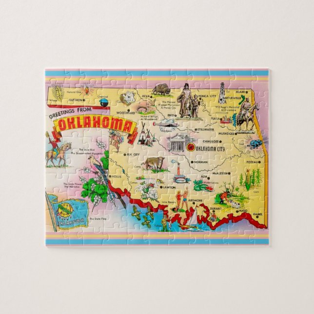 Oklahoma Postcard Karta Jigszle Puzzle Pussel (Horisontell)