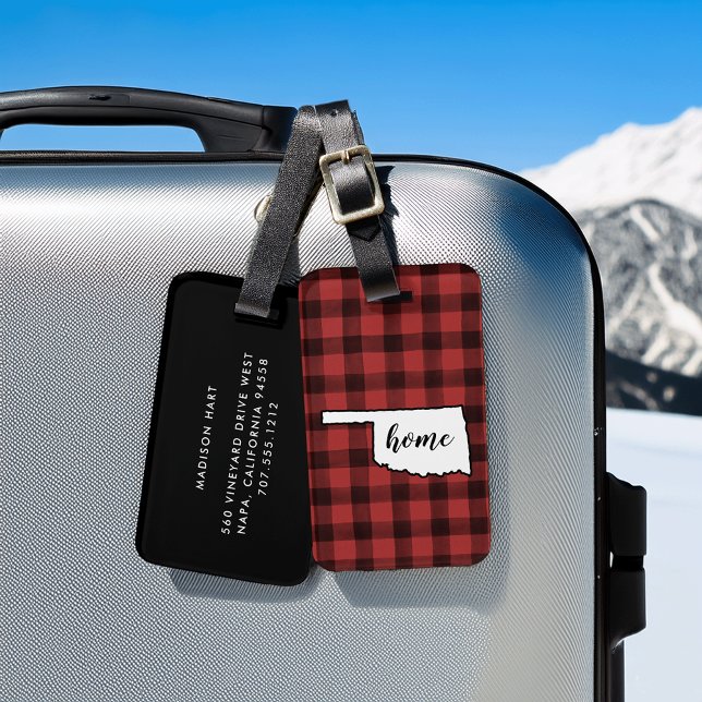 Oklahoma | Red & Black Buffalo Pput Home State Bagagebricka (Skapare uppladdad)