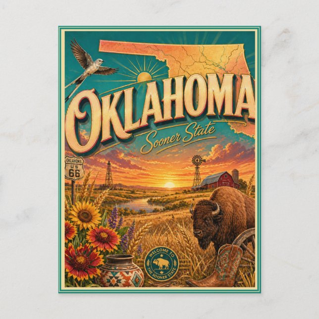 Oklahoma Retro Resminnen Souvenir vykort (Framsida)