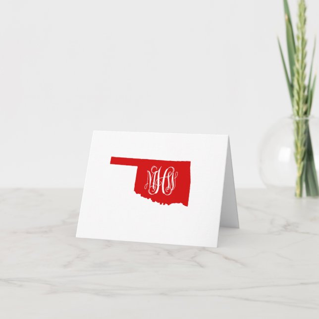 Oklahoma Röd Vit Vin Monogram Gör-det-själv BG Sv Tack Kort (Framsida)