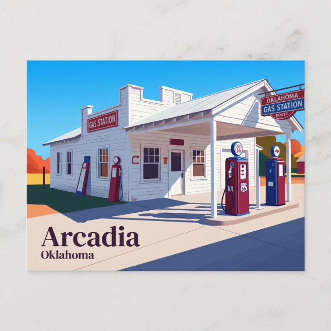 Oklahoma Route 66 Bensinstation, Arcadia Oklahoma Vykort (Framsida)
