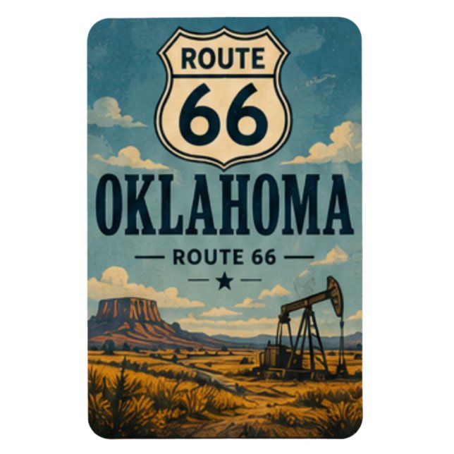 Oklahoma Route 66 Oljefält Vägresa Konst Magnet (Vertikal)
