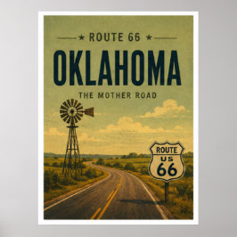Oklahoma Route 66 väderkvarn Prairie Road konst Poster