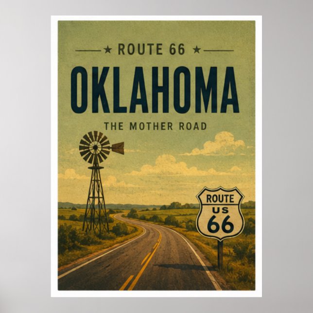 Oklahoma Route 66 väderkvarn Prairie Road konst Poster (Framsidan)