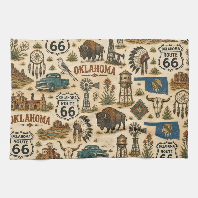 Oklahoma Route 66 Västerländsk köksstil Kökshandduk (Horisontell)