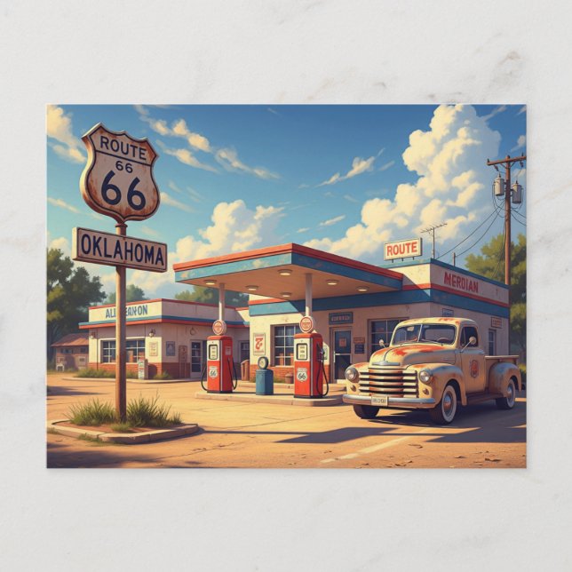 Oklahoma Route 66 Vintage bensinstation Vykort (Framsida)