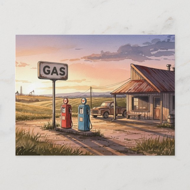 Oklahoma Route 66 Vintage Gas Station Vykort (Framsida)