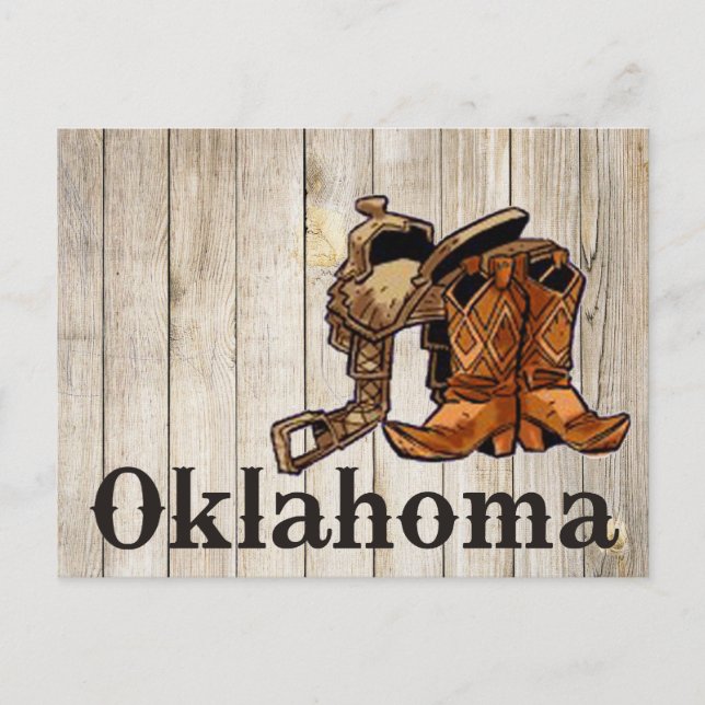 Oklahoma Saddle och Boots Wooden Wall Vykort (Framsida)