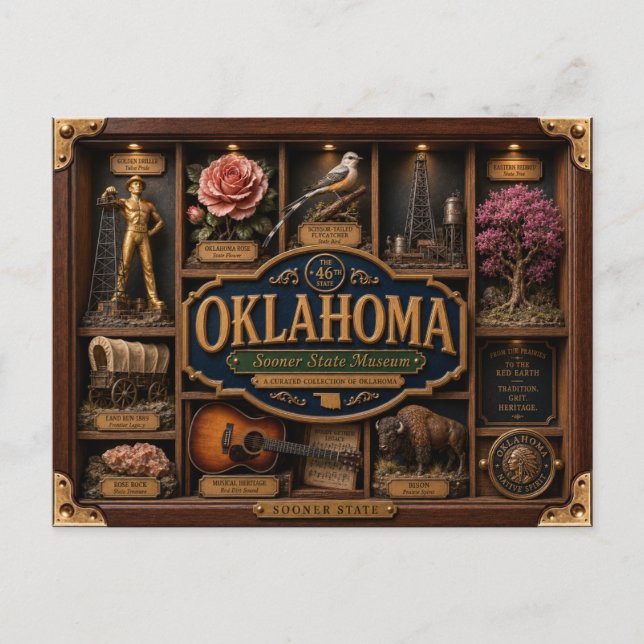 Oklahoma Shadow Box 3D Figurin Delstat Vykort (Framsida)