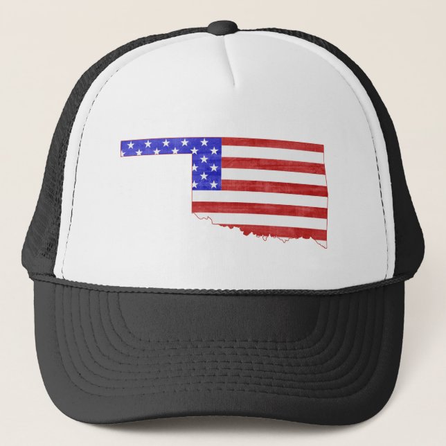 Oklahoma Shaped American Flagga Patriotic Oklahoma Keps (Framsida)