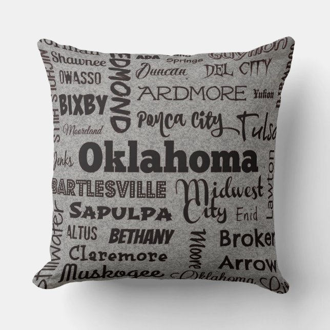 Oklahoma städer kastkudde i grå/svart kudde (Framsida)