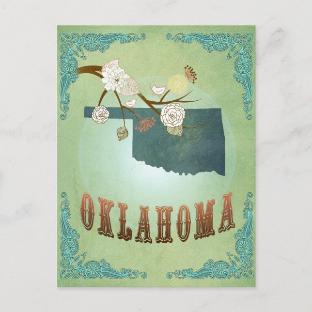 Oklahoma State Karta - Grönt Vykort (Framsida)