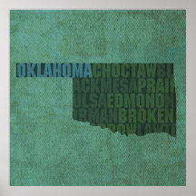 Oklahoma State Outline Ord Karta på Canvas