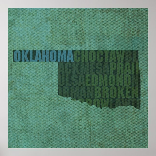 Oklahoma State Outline Ord Karta på Canvas Poster (Framsidan)