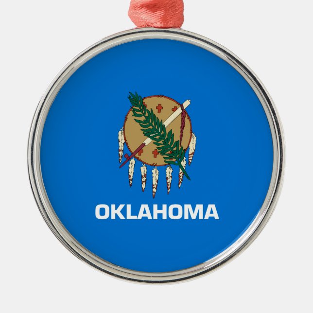 Oklahoma Statlig flagga Design Decor Julgransprydnad Metall (Framsidan)