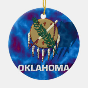 Oklahoma statlig flagga julgransprydnad keramik