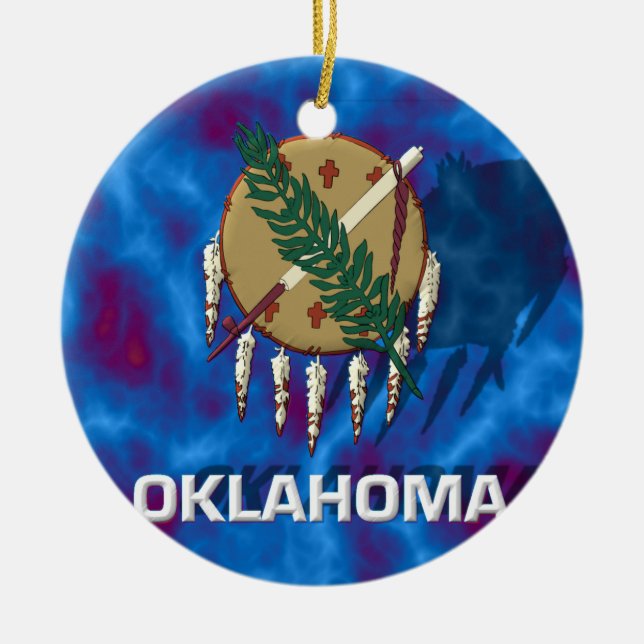 Oklahoma statlig flagga julgransprydnad keramik (Framsidan)