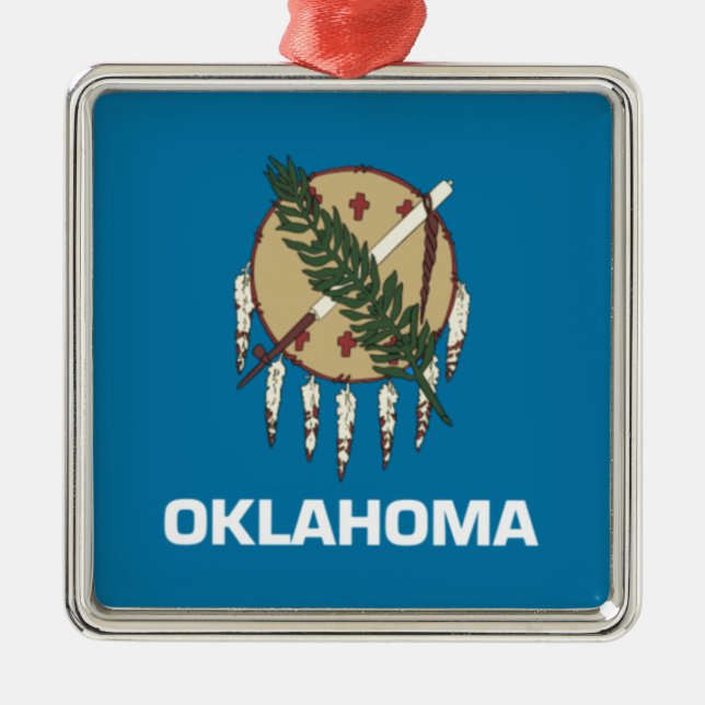 Oklahoma statlig flagga julgransprydnad metall (Framsidan)