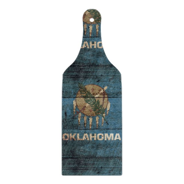 Oklahoma statlig flagga på gammalt Wood korn (Framsidan)