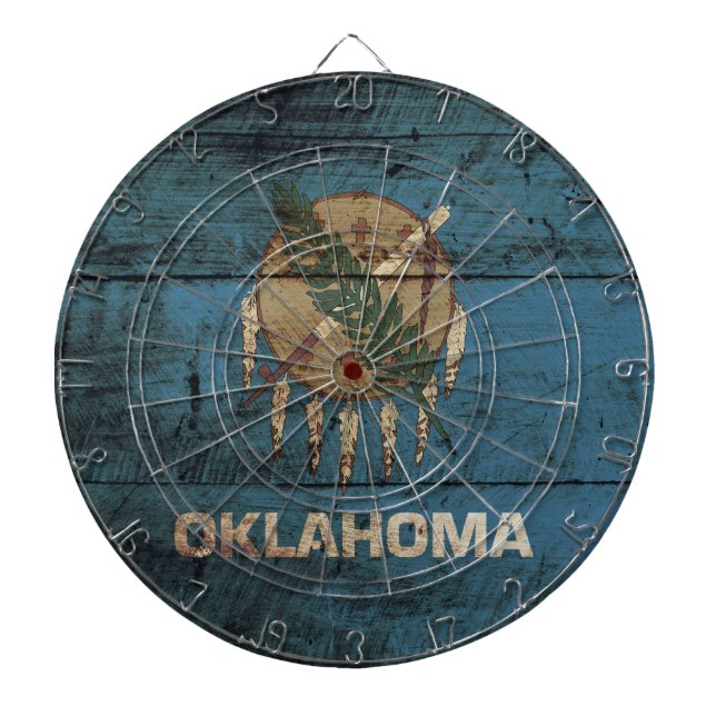 Oklahoma Statlig flagga på Old Wood Grain Darttavla (Framsidan)
