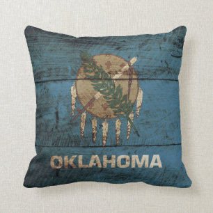 Oklahoma Statlig flagga på Old Wood Grain Kudde