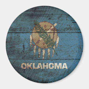 Oklahoma Statlig flagga på Old Wood Grain Magnet